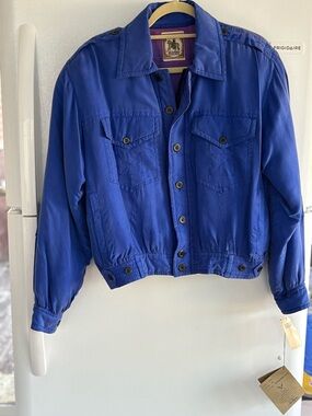 NWT Vintage 90s Kriss Kross Silk Bomber Jacket Crop Utility Royal Blue. Size M